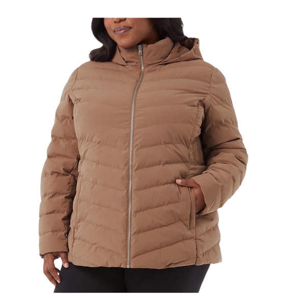 Women's 32 Degrees 3X 3XL Power Tech Jacket Coat Quilted Brown Lightweight Hood - Picture 3 of 13
